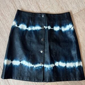 NWT ZARA faux leather, tie dye skater skirt, button front